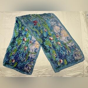 Claude Monet Water Lilies Museum Collection Silk Scarf Blue Art Print Wrap